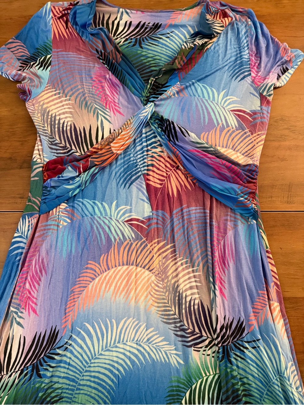 Soft Surroundings Tropical Leaf Print Maxi Dress in Blue, Green and Pink
